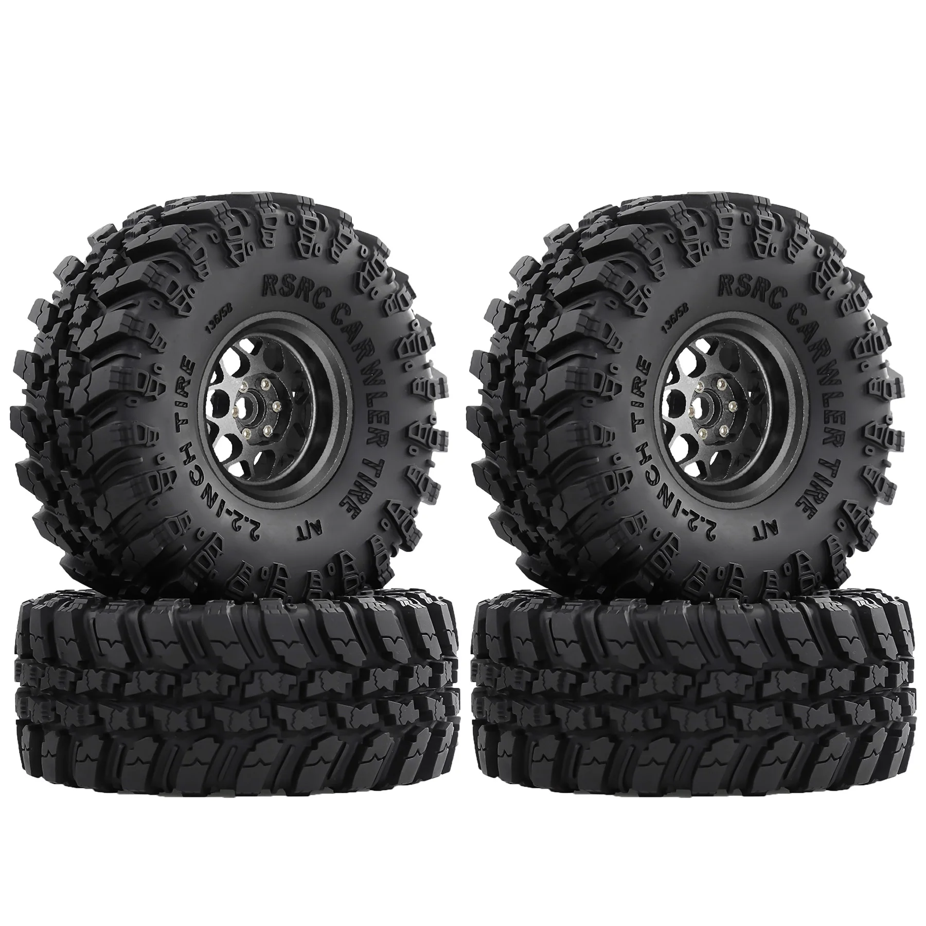 RC 2.2" Beadlock Wheels Tires Set 4PCS for 1/10 SCX10 TRX4 TRX6 VS4-10 D90 Gen7 Gen8 MST CFX RC Crawler Car,Aluminium Wheel Rims