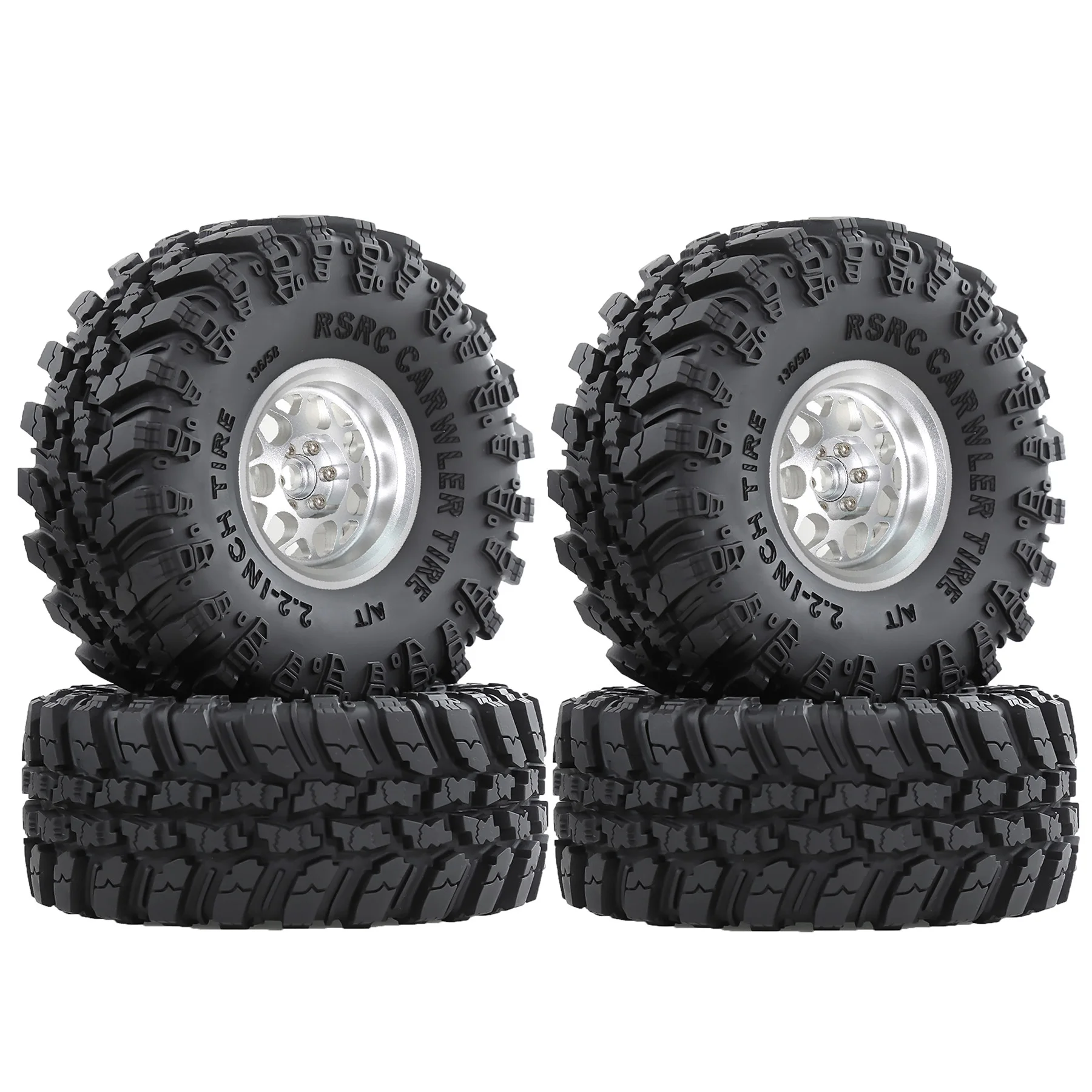 RC 2.2" Beadlock Wheels Tires Set 4PCS for 1/10 SCX10 TRX4 TRX6 VS4-10 D90 Gen7 Gen8 MST CFX RC Crawler Car,Aluminium Wheel Rims