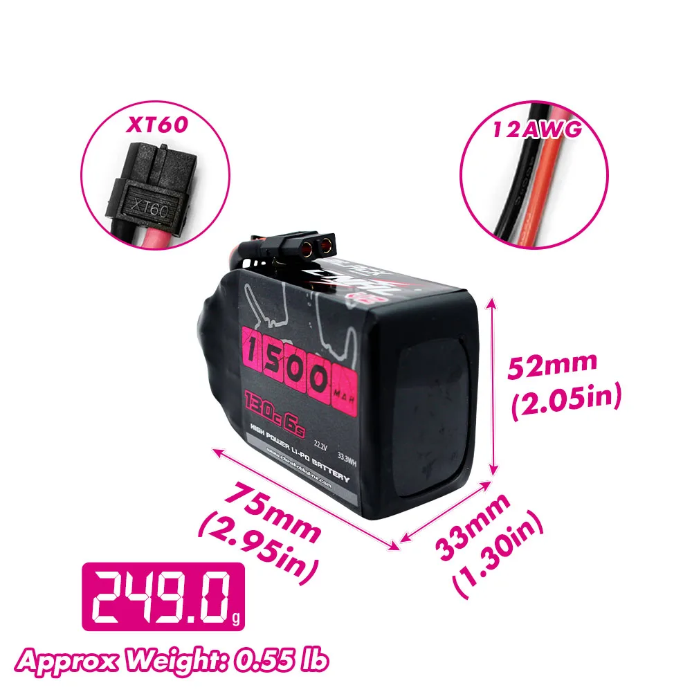2PCS CNHL 6S 22.2V Lipo Battery 1300mah 1500mah 130C with XT60 Plug For Quadcopter Drone Airplane RC FPV Helicopter Hobby