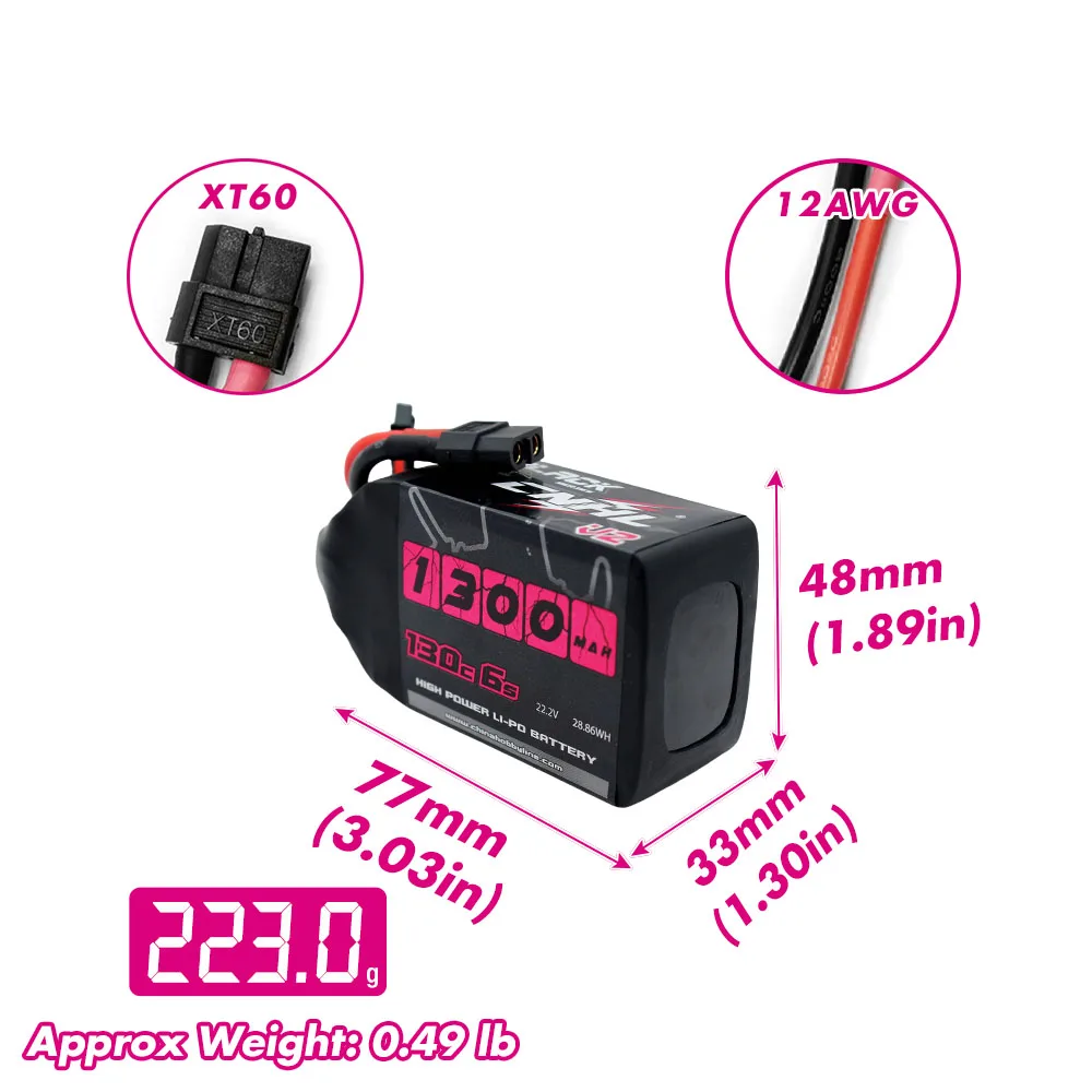 2PCS CNHL 6S 22.2V Lipo Battery 1300mah 1500mah 130C with XT60 Plug For Quadcopter Drone Airplane RC FPV Helicopter Hobby