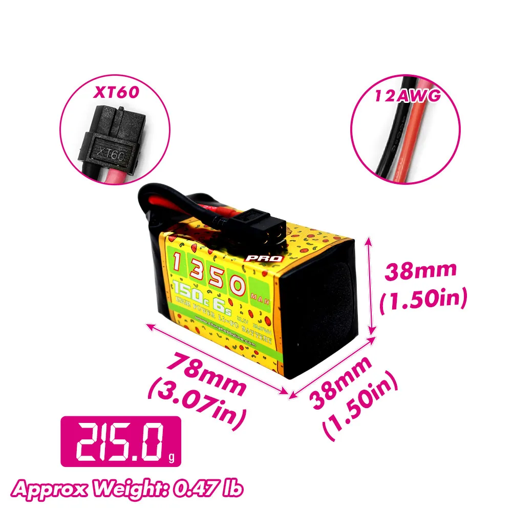 2PCS CNHL 6S 22.2V Lipo Battery 1300mah 1500mah 130C with XT60 Plug For Quadcopter Drone Airplane RC FPV Helicopter Hobby