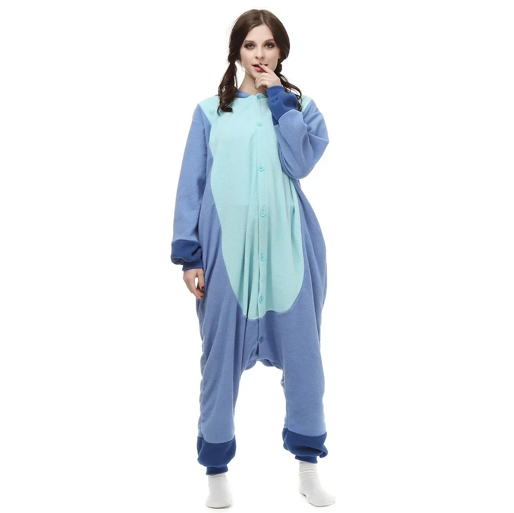 Stitch Onesies Kigurumi Animal Pajamas Unisex Adult Fleece Hooded Jumpsuits Sleepwear Anime Party Halloween Cosplay Costume