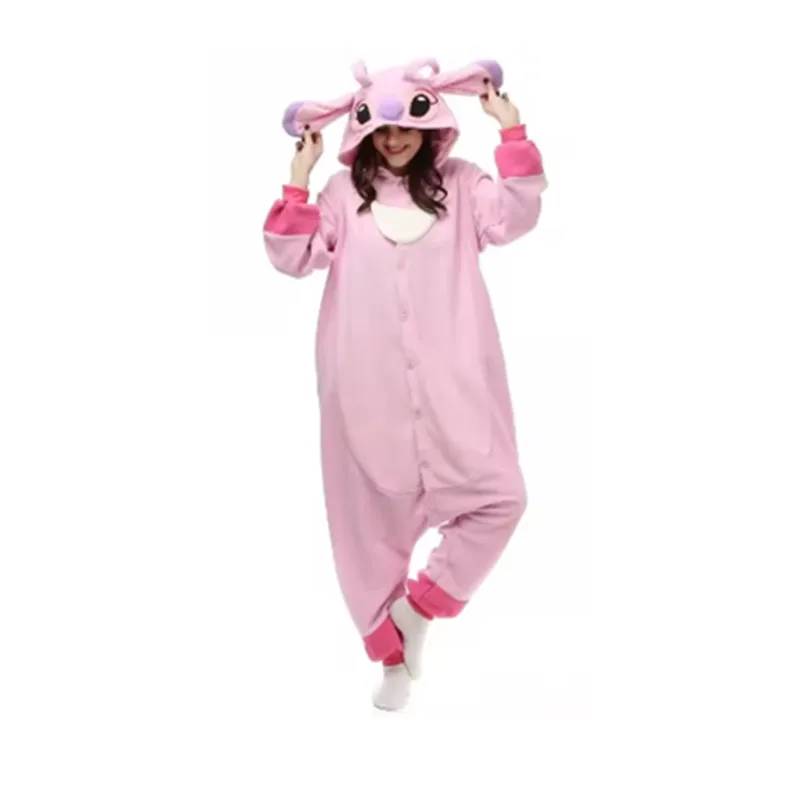 Stitch Onesies Kigurumi Animal Pajamas Unisex Adult Fleece Hooded Jumpsuits Sleepwear Anime Party Halloween Cosplay Costume