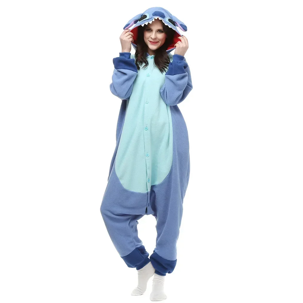 Stitch Onesies Kigurumi Animal Pajamas Unisex Adult Fleece Hooded Jumpsuits Sleepwear Anime Party Halloween Cosplay Costume