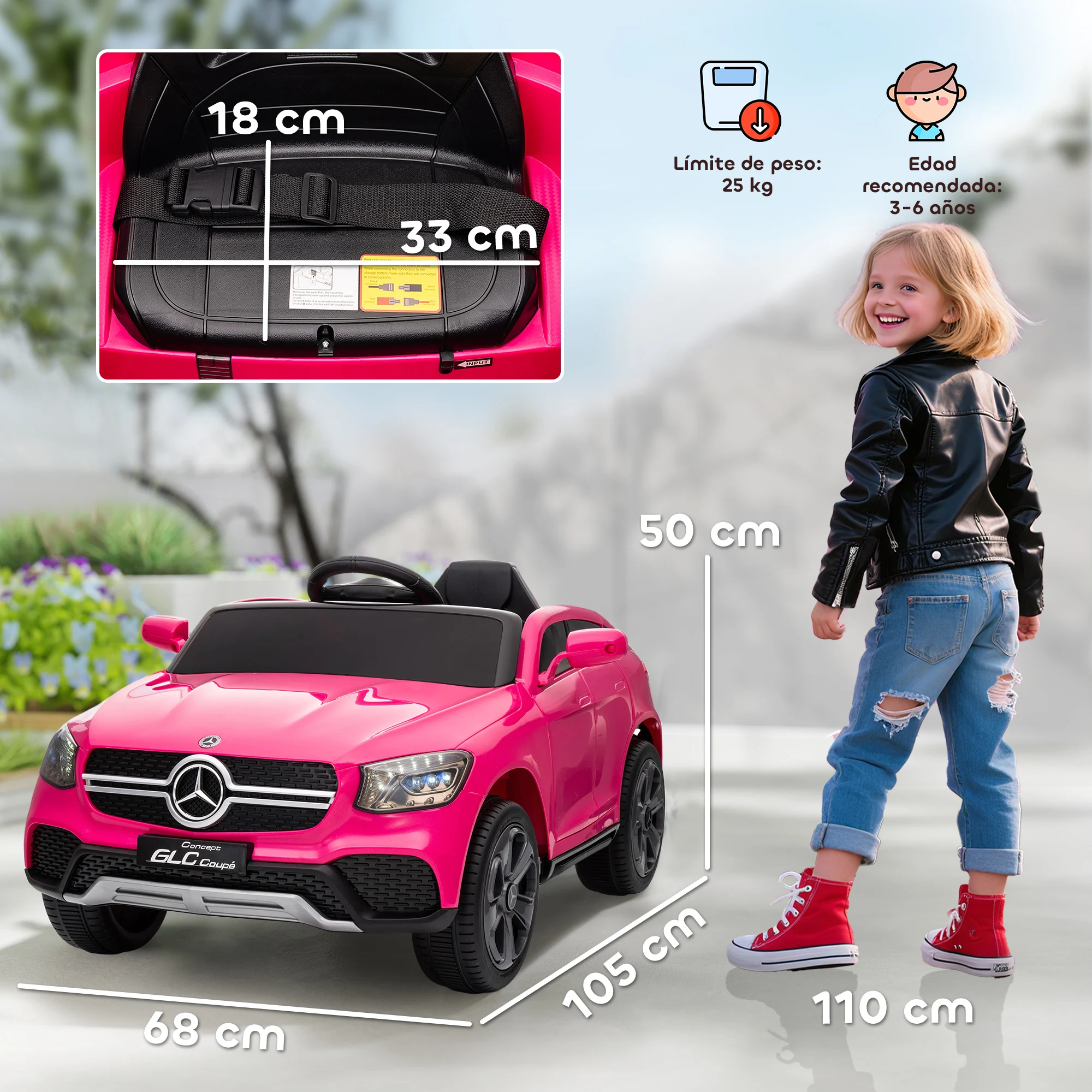 Aiyaplay Electric Car for Children Mercedes-Benz Glc Coupé 12V Remote Control 2.4 g Dual Motor Mp3