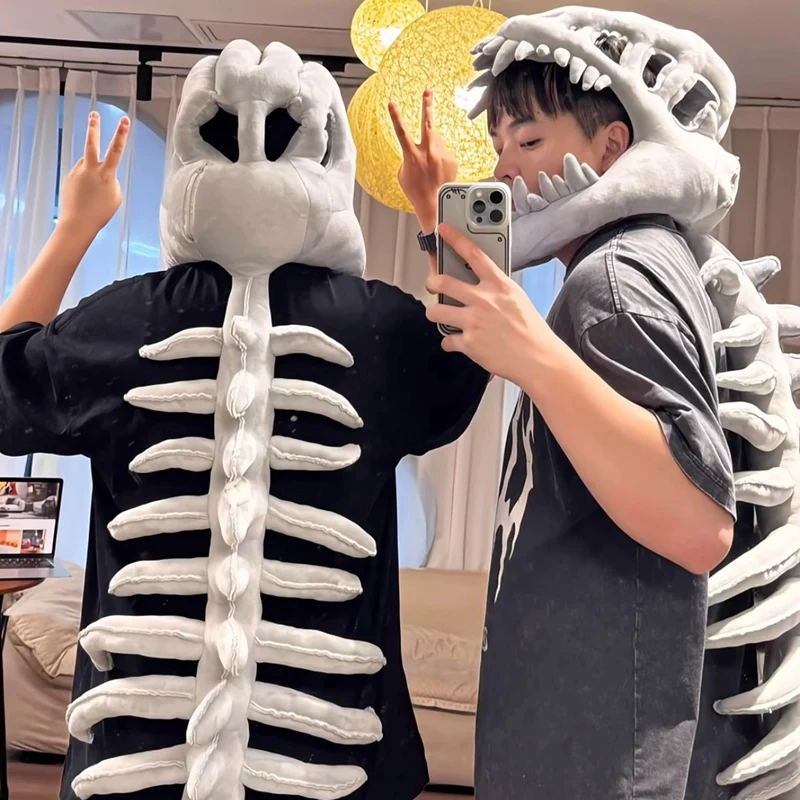 75/115CM Realistic Dinosaur Skeleton Costume Set Funny Headgear Cosply Dress up Clothing Plush Toys Creative Gifts