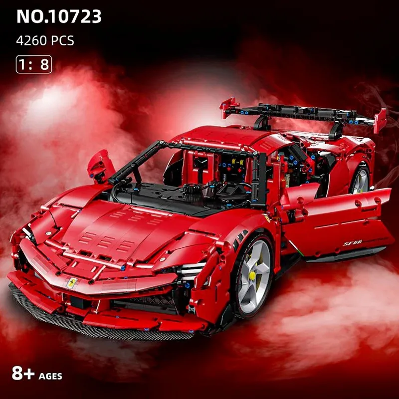 4260PCS 1:8 Scale SF90 Red Supercar Sports Car Building Blocks Set Technic Speed Racing Vehicles Model Kit with Engine Interior High-Tech Assembly Toys for Boys Kids and Adults Desk Decortion Collection Display Gifts