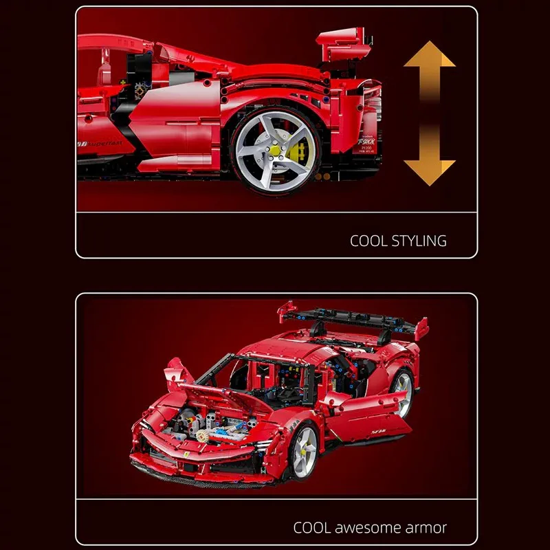 4260PCS 1:8 Scale SF90 Red Supercar Sports Car Building Blocks Set Technic Speed Racing Vehicles Model Kit with Engine Interior High-Tech Assembly Toys for Boys Kids and Adults Desk Decortion Collection Display Gifts