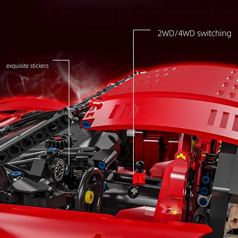 4260PCS 1:8 Scale SF90 Red Supercar Sports Car Building Blocks Set Technic Speed Racing Vehicles Model Kit with Engine Interior High-Tech Assembly Toys for Boys Kids and Adults Desk Decortion Collection Display Gifts