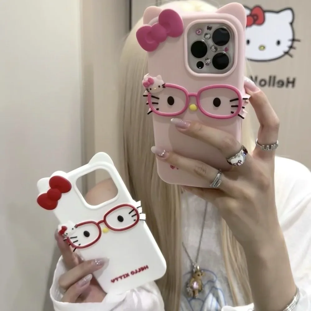 New Creative Anime Pattern Cat 3D Glasses Cat Silicone Phone Case for iPhone 17 Pro Max 16 15 Plus 14 13 Soft Case Girls Gift