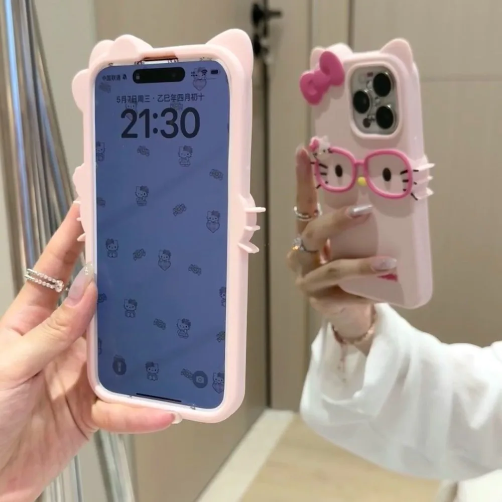 New Creative Anime Pattern Cat 3D Glasses Cat Silicone Phone Case for iPhone 17 Pro Max 16 15 Plus 14 13 Soft Case Girls Gift