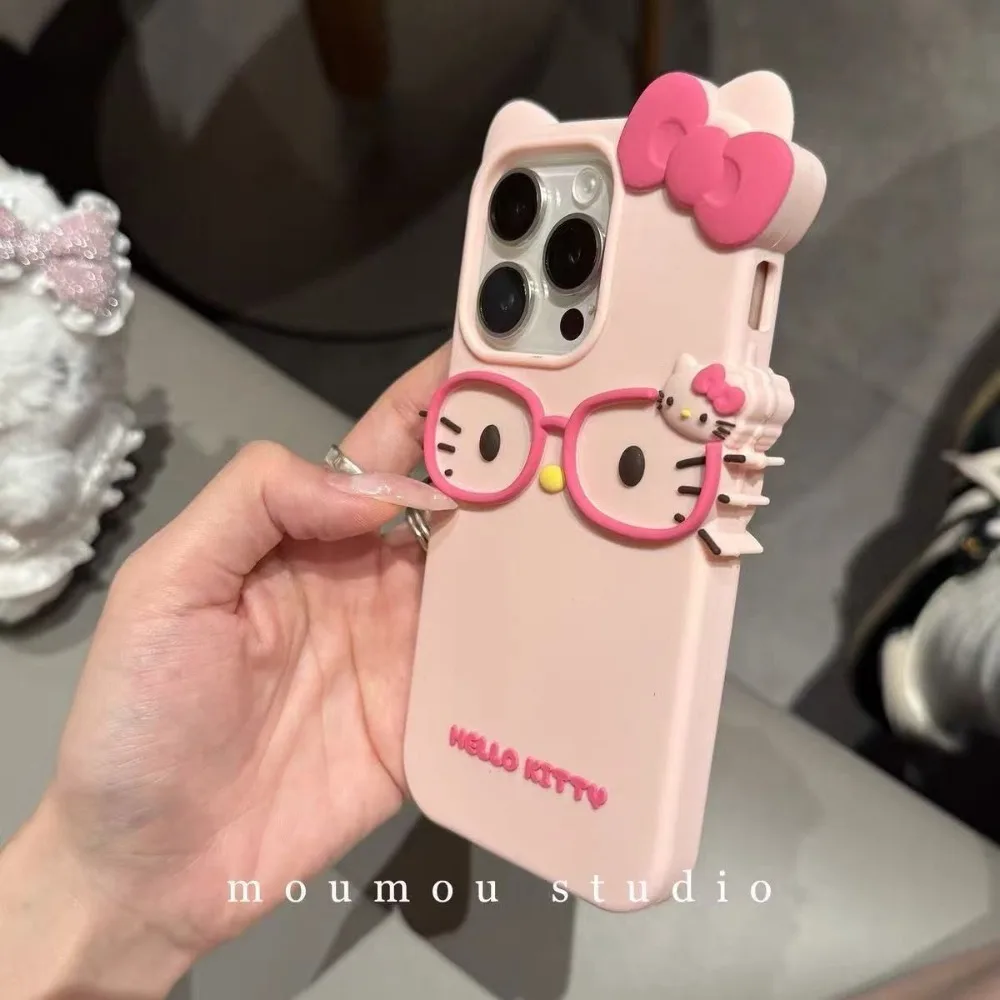 New Creative Anime Pattern Cat 3D Glasses Cat Silicone Phone Case for iPhone 17 Pro Max 16 15 Plus 14 13 Soft Case Girls Gift