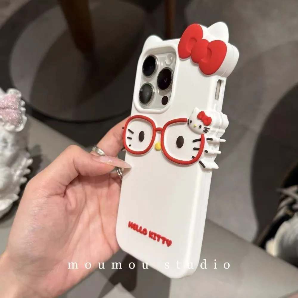New Creative Anime Pattern Cat 3D Glasses Cat Silicone Phone Case for iPhone 17 Pro Max 16 15 Plus 14 13 Soft Case Girls Gift