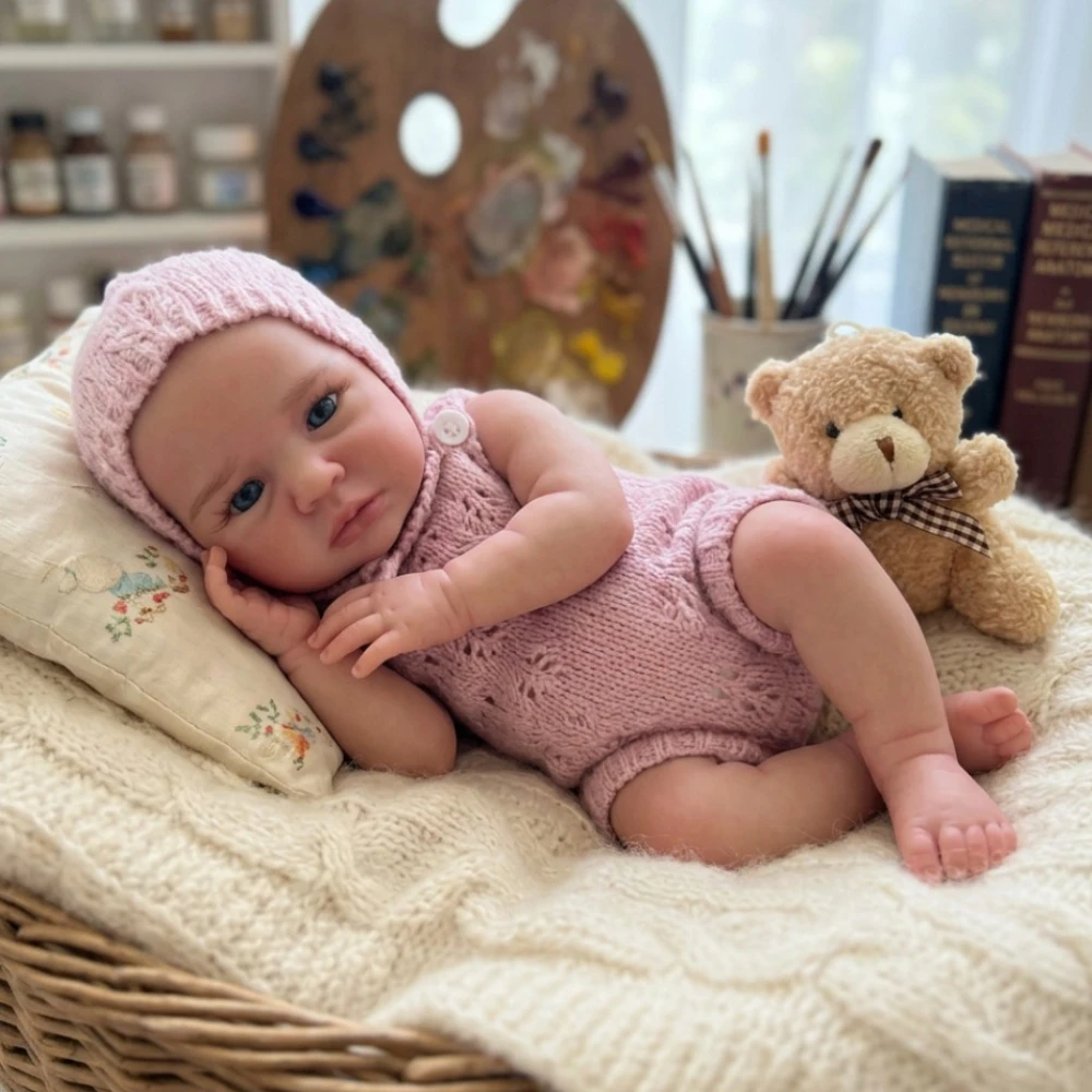 Aizwa1 13 Inch Loulou Bebe Reborn De Silicon Girl Doll Open Eyes Bald, Choose Pink or White Dress Toy