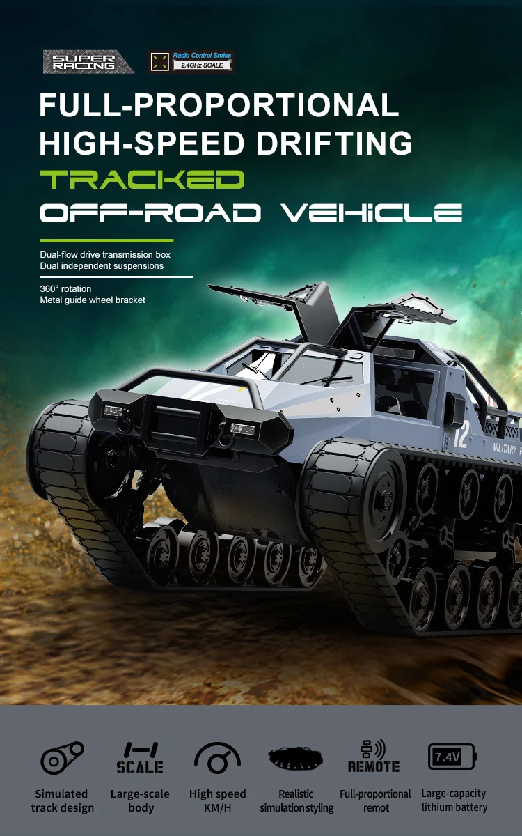 C8812/ C8812 MAX LED Light Full Scale Tracked Tank Simulation Model Toy RC Car Drift Remote Control Off-Road Vehicle for Kids