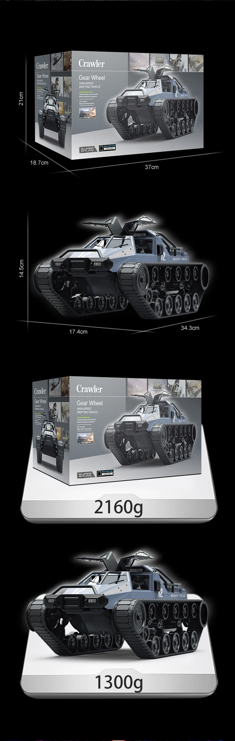 C8812/ C8812 MAX LED Light Full Scale Tracked Tank Simulation Model Toy RC Car Drift Remote Control Off-Road Vehicle for Kids