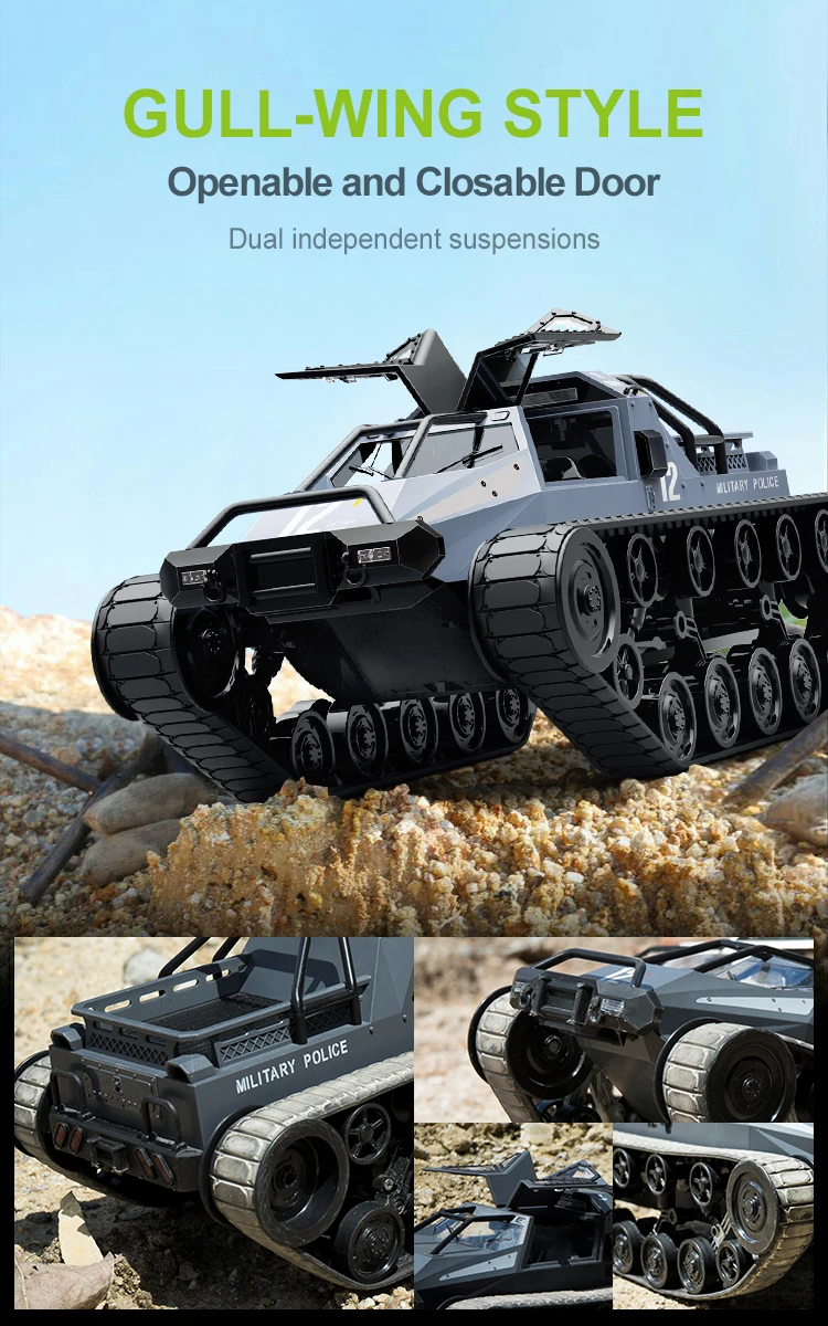 C8812/ C8812 MAX LED Light Full Scale Tracked Tank Simulation Model Toy RC Car Drift Remote Control Off-Road Vehicle for Kids