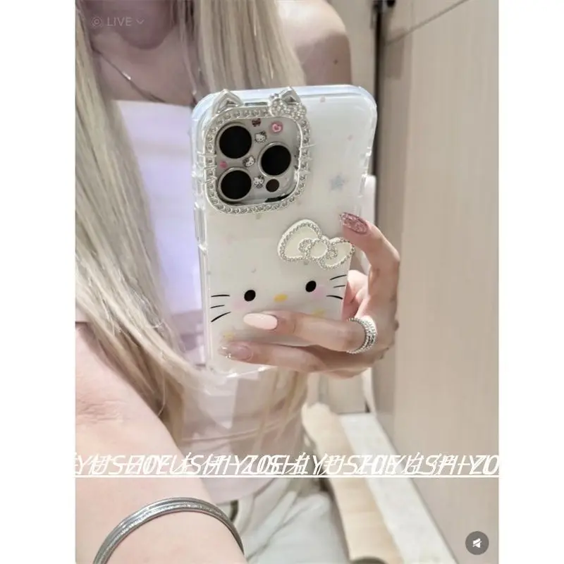 Cute cartoon Cat Pattern Shiny Crystal iPhone Case 17 16 13 14 15 Pro Max Plus Transparent Protective Case for Girls as a Gift