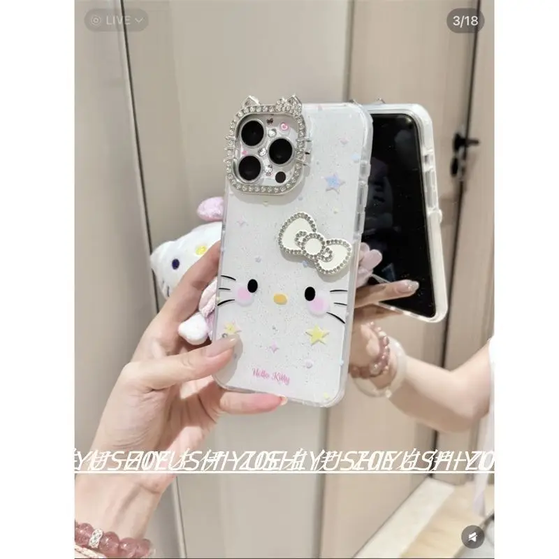 Cute cartoon Cat Pattern Shiny Crystal iPhone Case 17 16 13 14 15 Pro Max Plus Transparent Protective Case for Girls as a Gift