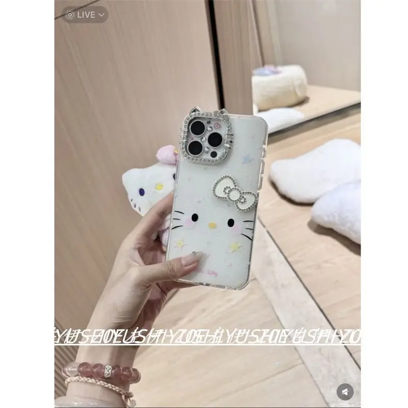 Cute cartoon Cat Pattern Shiny Crystal iPhone Case 17 16 13 14 15 Pro Max Plus Transparent Protective Case for Girls as a Gift