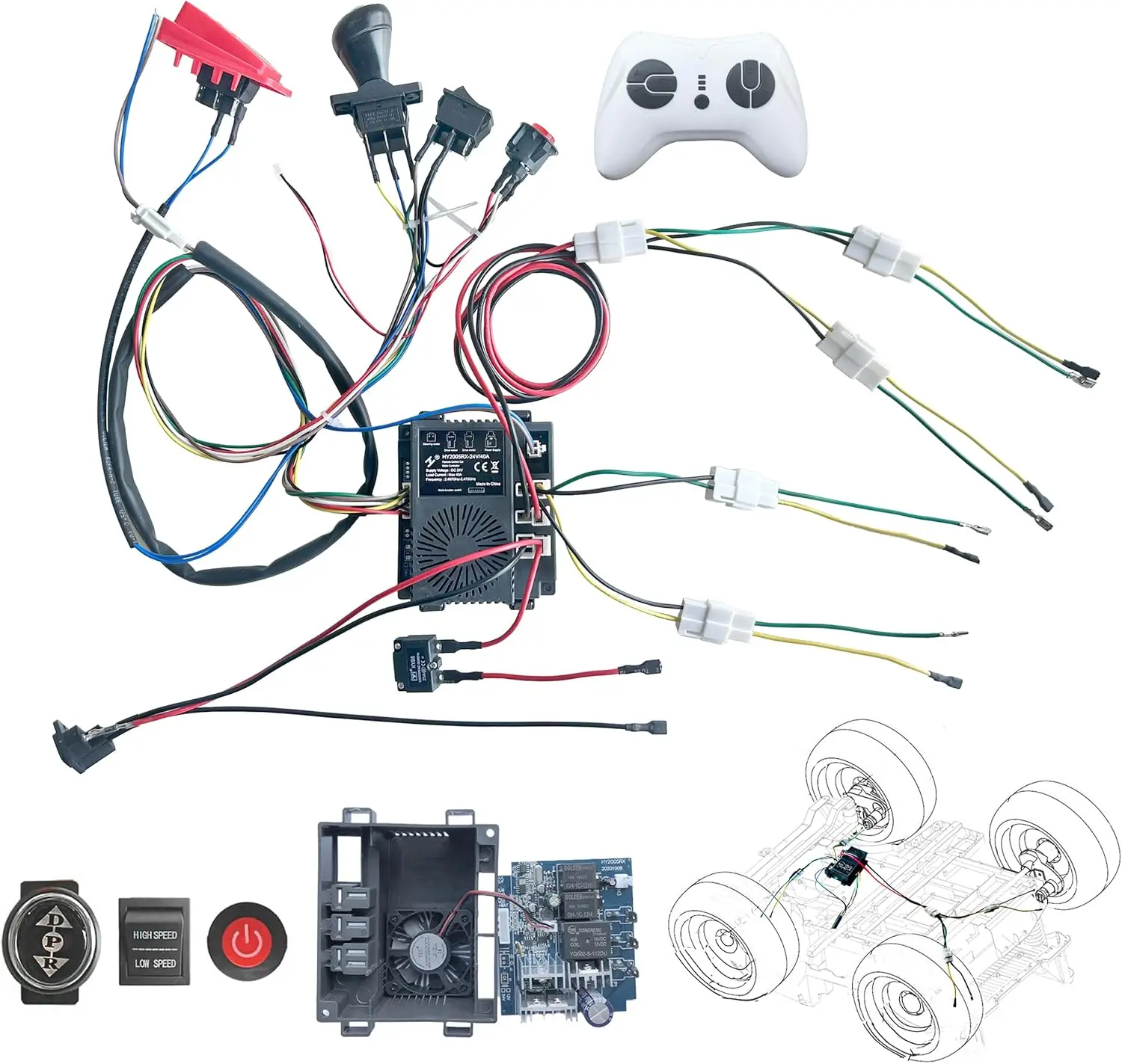 12V 24V 4WD Self-Made High-Power Children Electric Ride on Car Set of Wire Harness 2.4G Remote Control Box Switch Upgrade Kit