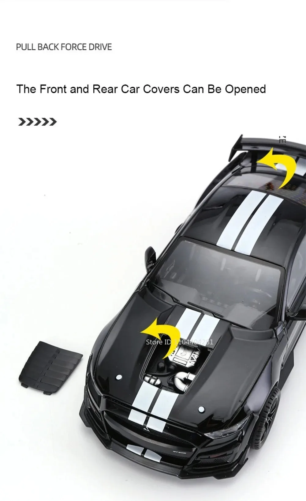 1:18 Mustang GT500 Accord Alloy Cars Diecast Models Toys 4 Doors Opened with Sound Light Pull Back Vehices Kids Birthday Present