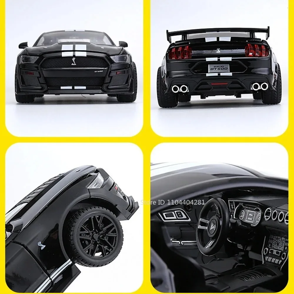 1:18 Mustang GT500 Accord Alloy Cars Diecast Models Toys 4 Doors Opened with Sound Light Pull Back Vehices Kids Birthday Present
