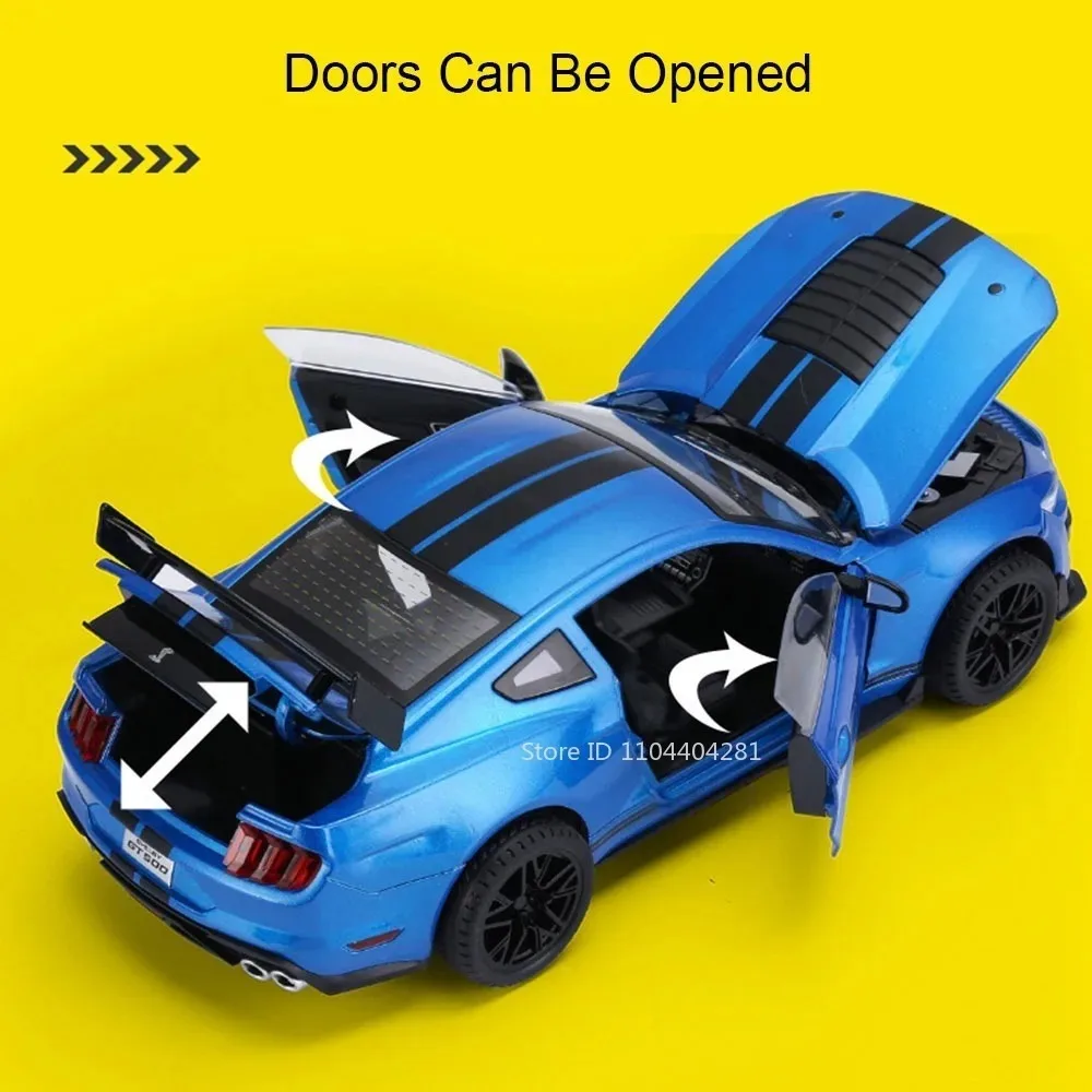 1:18 Mustang GT500 Accord Alloy Cars Diecast Models Toys 4 Doors Opened with Sound Light Pull Back Vehices Kids Birthday Present
