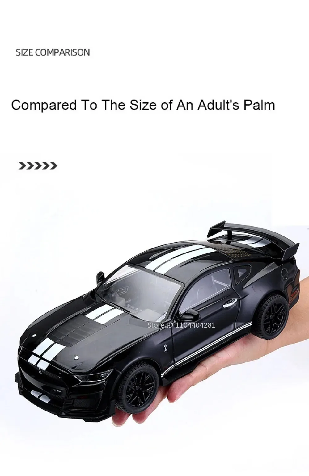 1:18 Mustang GT500 Accord Alloy Cars Diecast Models Toys 4 Doors Opened with Sound Light Pull Back Vehices Kids Birthday Present