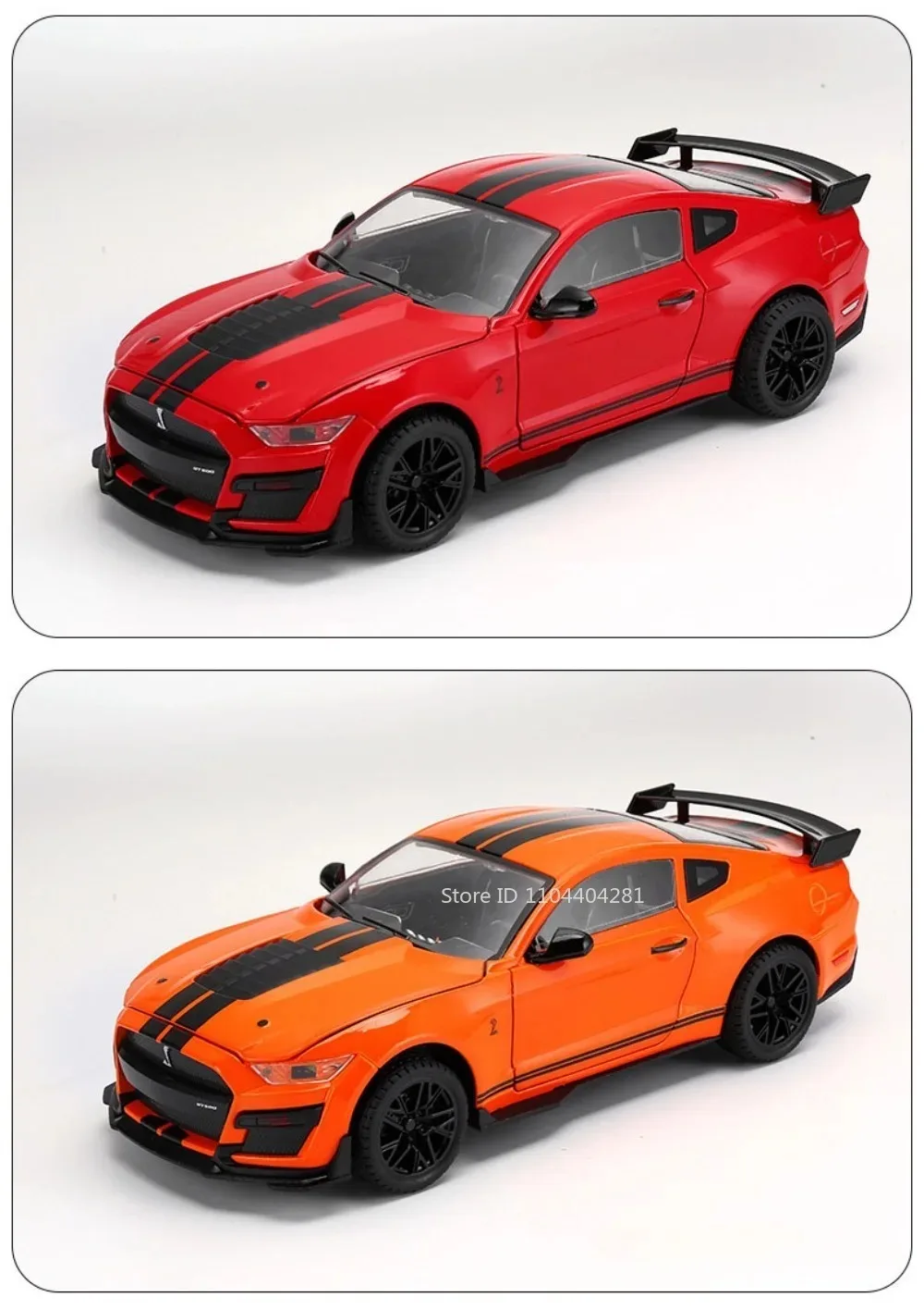 1:18 Mustang GT500 Accord Alloy Cars Diecast Models Toys 4 Doors Opened with Sound Light Pull Back Vehices Kids Birthday Present