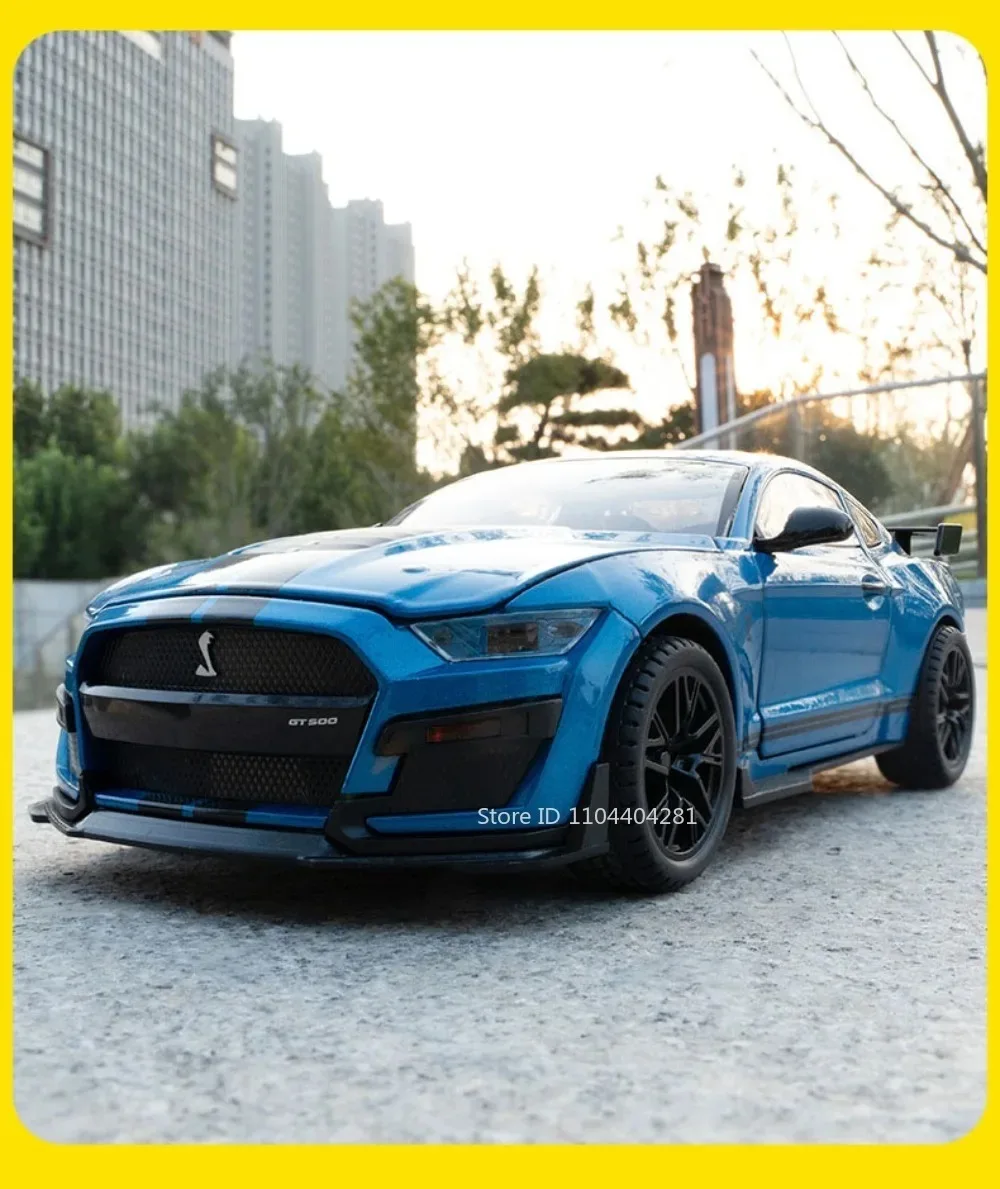 1:18 Mustang GT500 Accord Alloy Cars Diecast Models Toys 4 Doors Opened with Sound Light Pull Back Vehices Kids Birthday Present