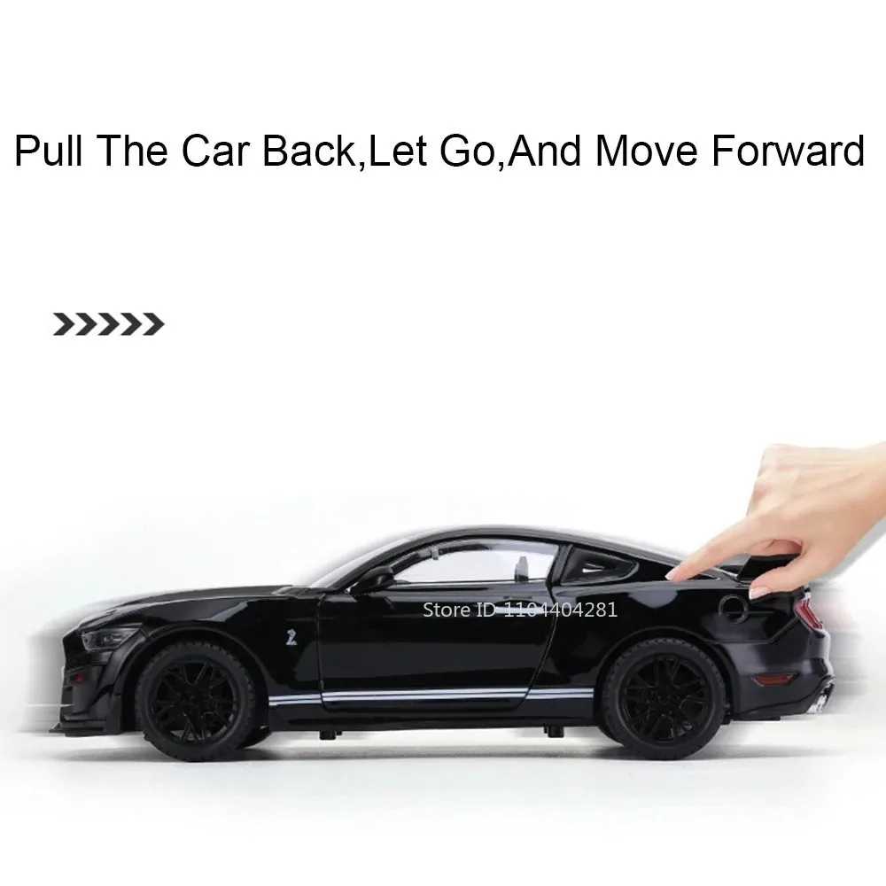 1:18 Mustang GT500 Accord Alloy Cars Diecast Models Toys 4 Doors Opened with Sound Light Pull Back Vehices Kids Birthday Present