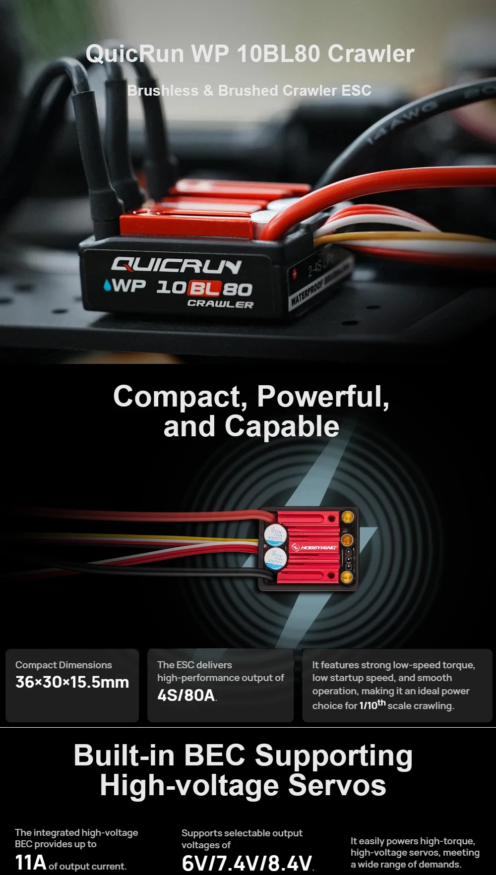 Hobbywing Quicrun WP 10BL80 2-4S 80A Waterproof ESC & Outer 3530SL 1700KV/2200KV Motor