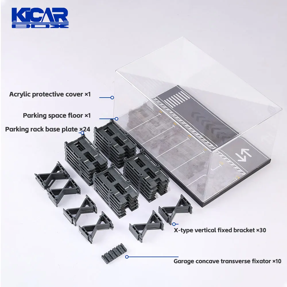 KicarMod 1/64 3D Parking Building Model Car 24-seat Assembled Multi-Storey Car Park Multi-Layer Structure with Display Car