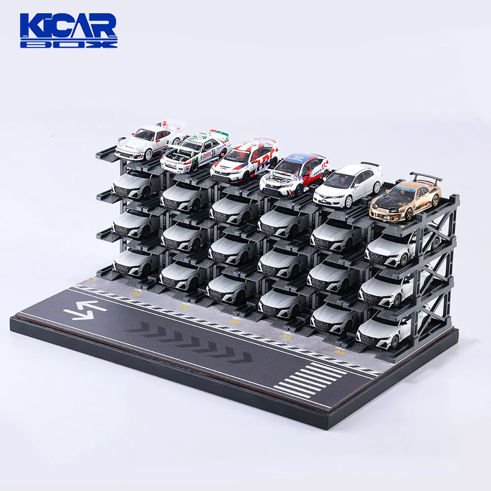 KicarMod 1/64 3D Parking Building Model Car 24-seat Assembled Multi-Storey Car Park Multi-Layer Structure with Display Car