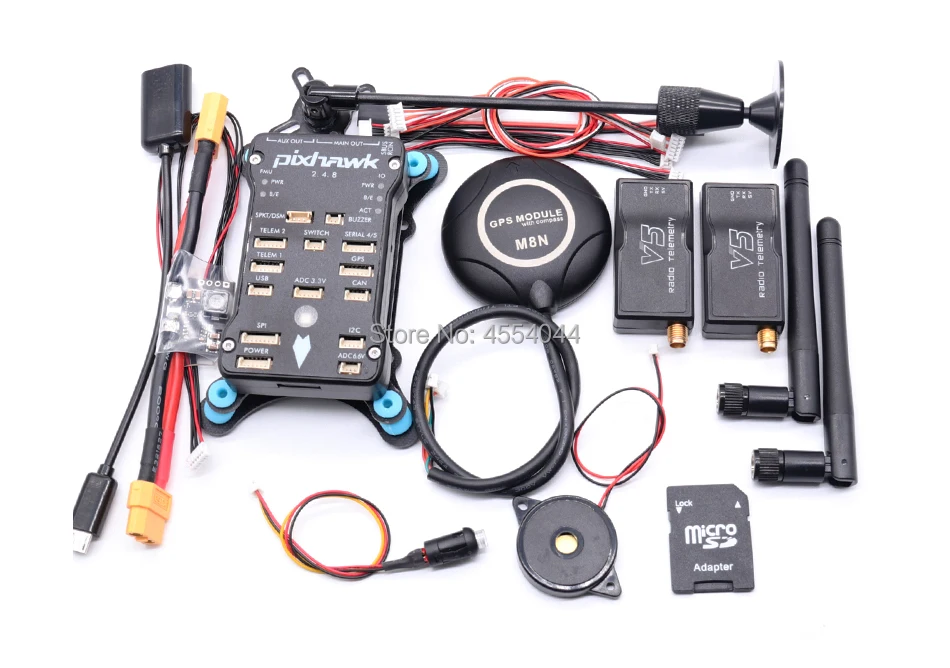 AN Pixhawk PX4 2.4.8 Flight Controller+M8N GPS+ 433/915Mhz 100/500mw Radio V5 Telemetry+Safety Switch+Buzzer+RGB+I2C+ 4G SD