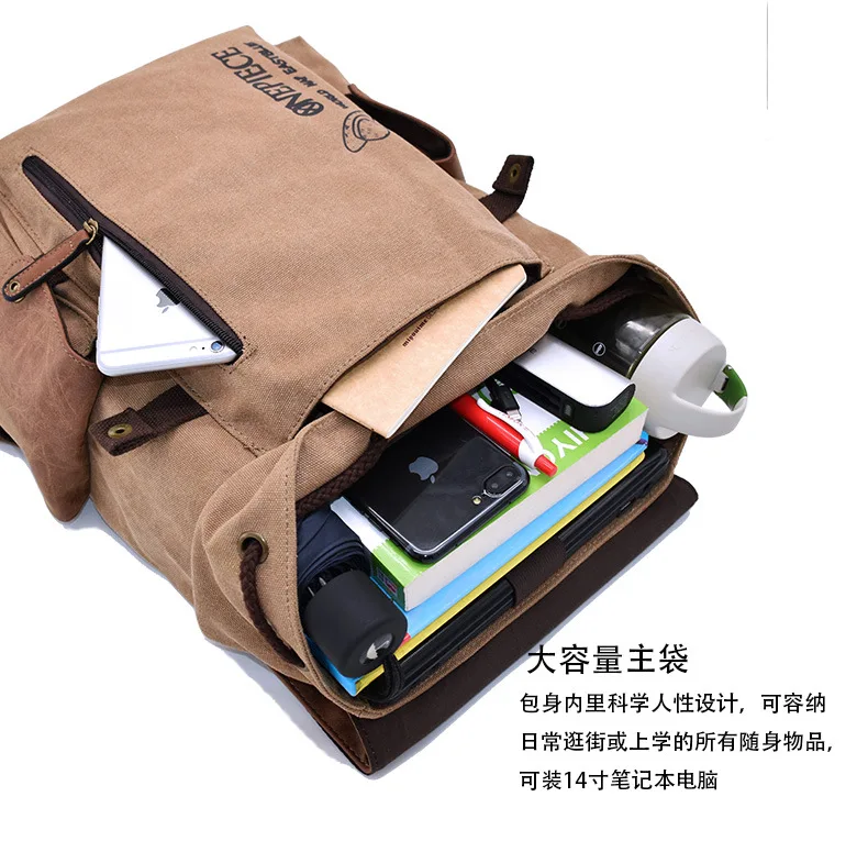 One Piece Anime Backpack Vintage Canvas School Bag Straw Hat Pirate Skull Print Travel Daypack for Men Women