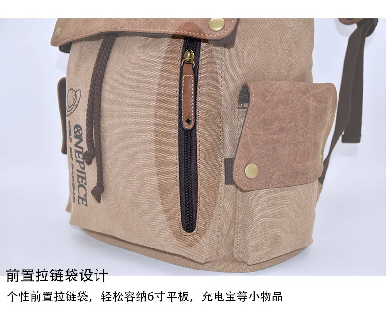 One Piece Anime Backpack Vintage Canvas School Bag Straw Hat Pirate Skull Print Travel Daypack for Men Women