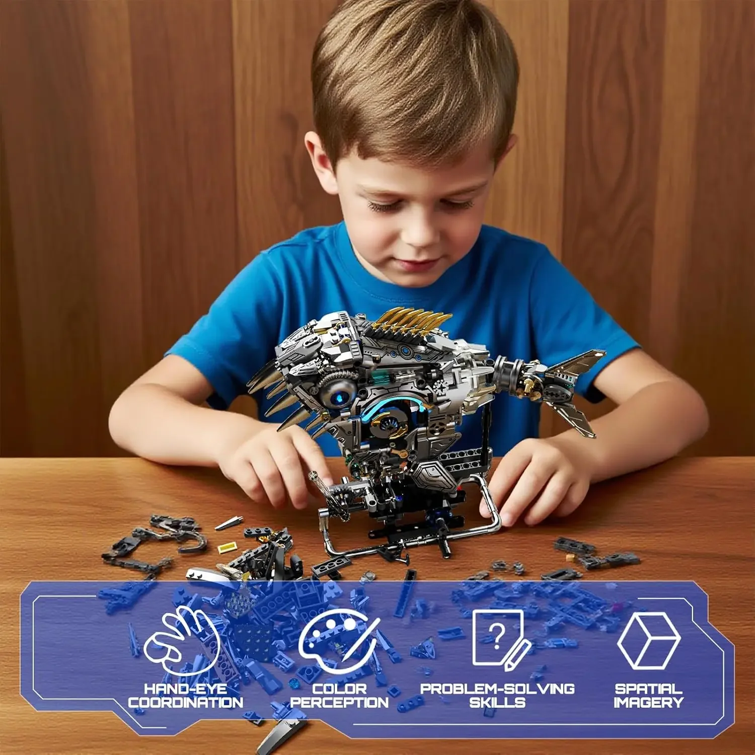 1085Pcs MOC Technical Mechanical Piranha Building Blocks Assembling Fish Bricks Model Toys for Boy Christmas Birthday Gift Set