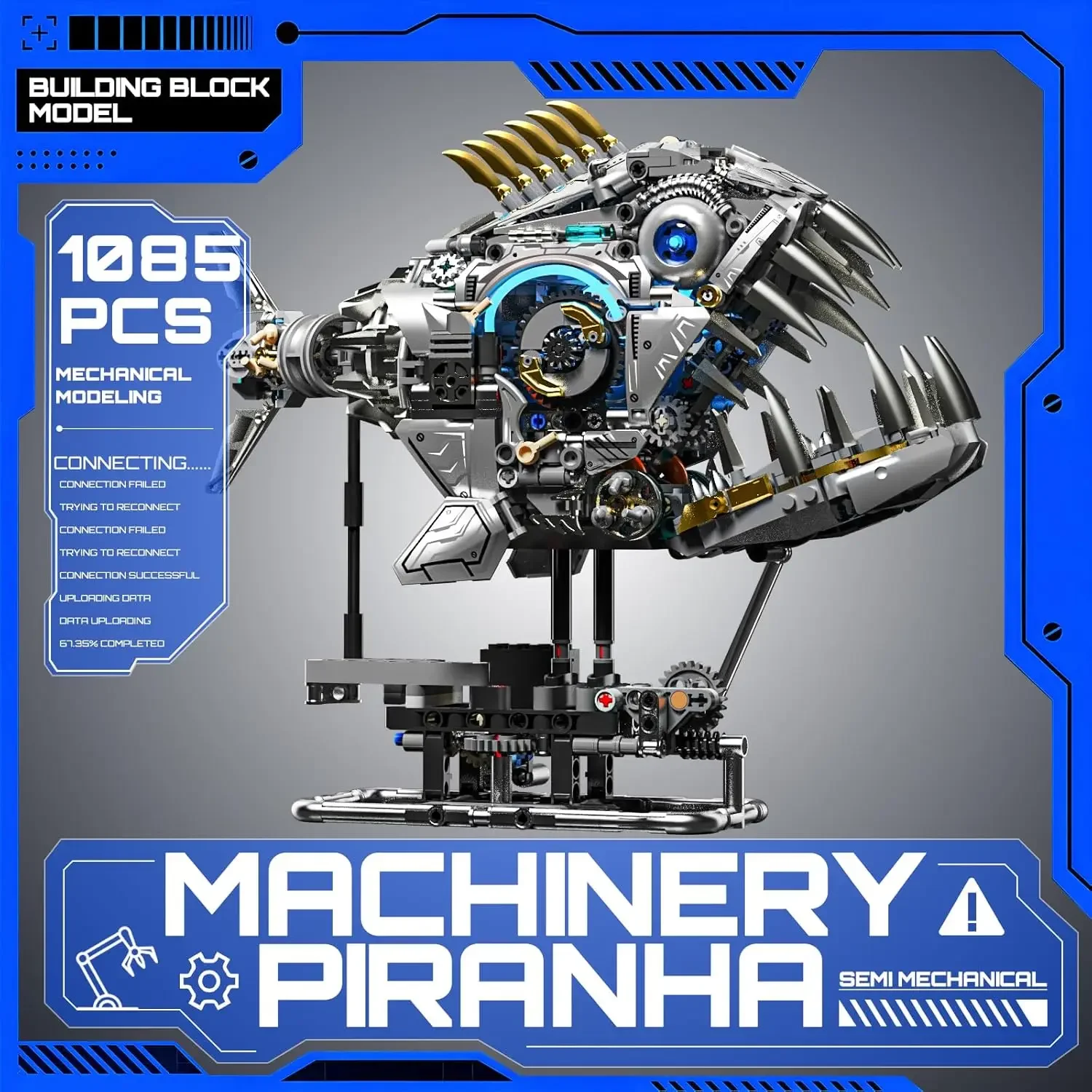 1085Pcs MOC Technical Mechanical Piranha Building Blocks Assembling Fish Bricks Model Toys for Boy Christmas Birthday Gift Set