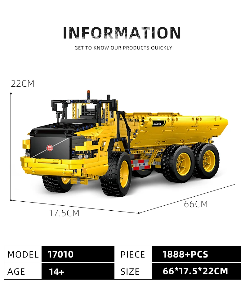 Mould King 17010 Technical Car Toys The APP&RC Motorized MOC-8002 RC Dump Truck Model Building Blocks Kids Christmas Gifts