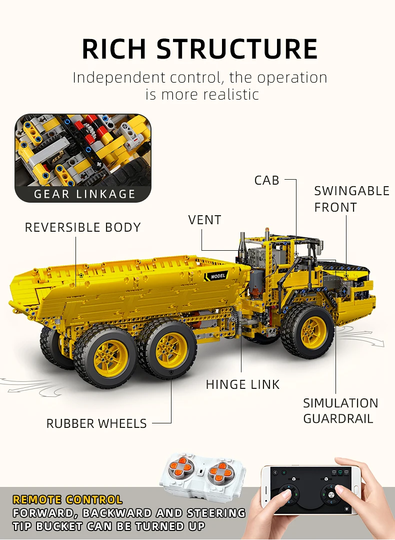 Mould King 17010 Technical Car Toys The APP&RC Motorized MOC-8002 RC Dump Truck Model Building Blocks Kids Christmas Gifts