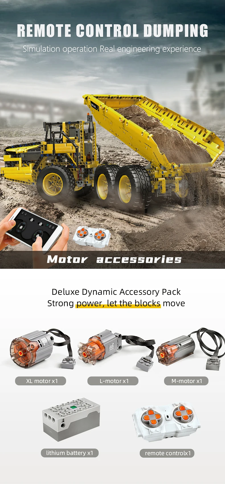 Mould King 17010 Technical Car Toys The APP&RC Motorized MOC-8002 RC Dump Truck Model Building Blocks Kids Christmas Gifts