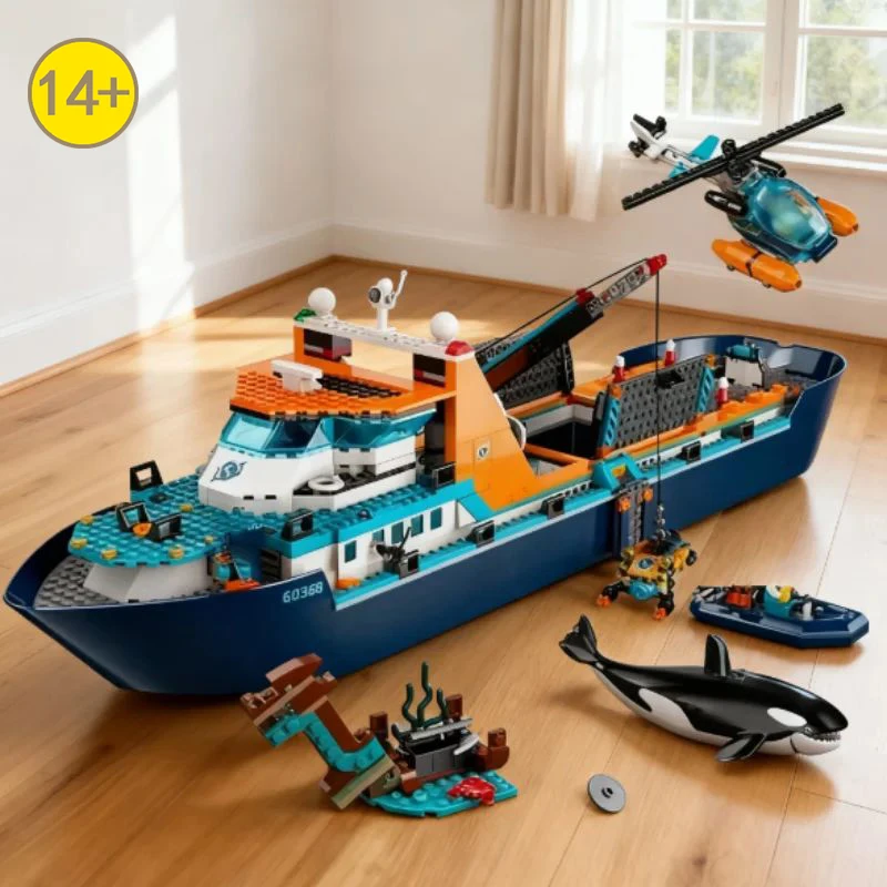 Super popular 815PCS City Deep Sea Series Exploration Vessel Marine Arctic Home Decor Research Ship Building Block Birthday Gift