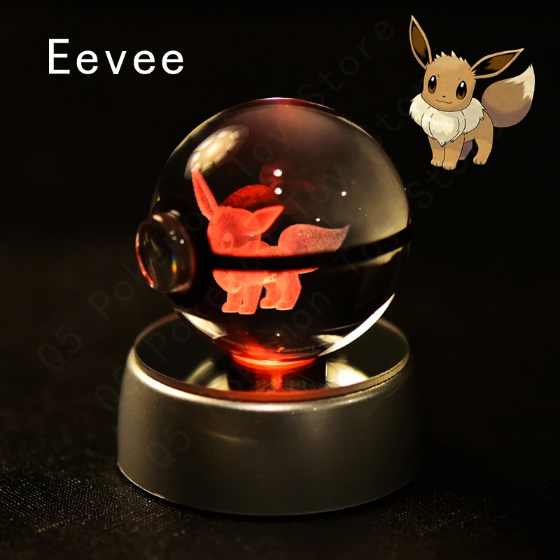 Pokemon 3D Crystal Ball Pikachu Gengar Mew Mewtwo Figurines Lamp Base Pokeball 3D Pokemon Glass Ball Statue Birthday Gift
