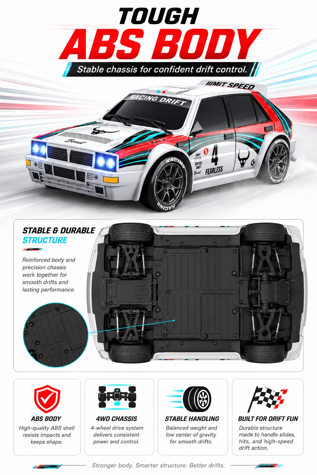1:24 Remote Control Car Racing Mode 20Km/H Collision Resistant Drift Stunt Car Replaceable Tires Taillights 4Wd Toy Car
