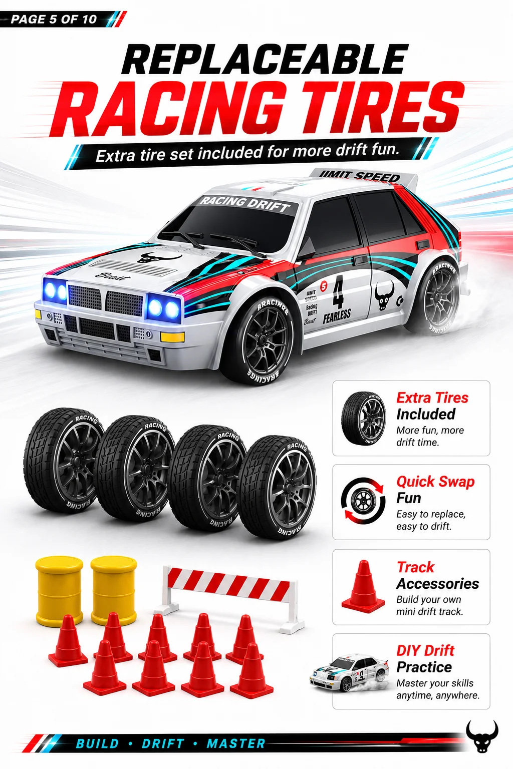 1:24 Remote Control Car Racing Mode 20Km/H Collision Resistant Drift Stunt Car Replaceable Tires Taillights 4Wd Toy Car