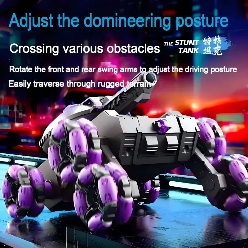 4-6 Wheel Stunt RC Car 2.4G Transformable Robot Tank Toy with LED Light Rotating Drift for Boys And Girls Outdoor Playtime Gift