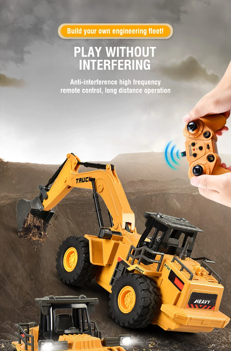 9CH Alloy Remote Control Excavator Bulldozer Dump Truck Simulate Engineering Vehicle Toy RC Trucks Model Children Toy Kids Gifts