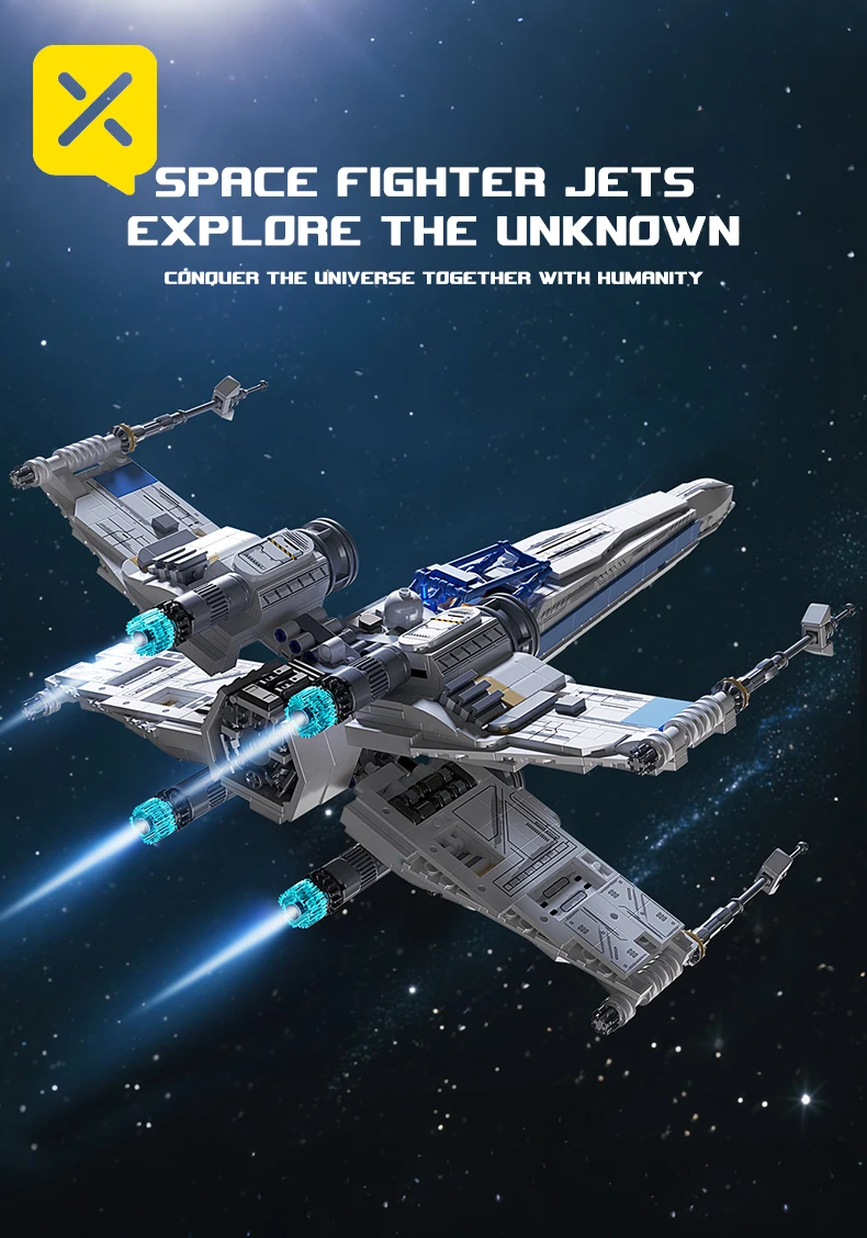 X-Wing Space Fighter Building Blocks Set Mechanical Linkage Wings Retractable Landing Gear LED Light Bricks with Pilot for Kids